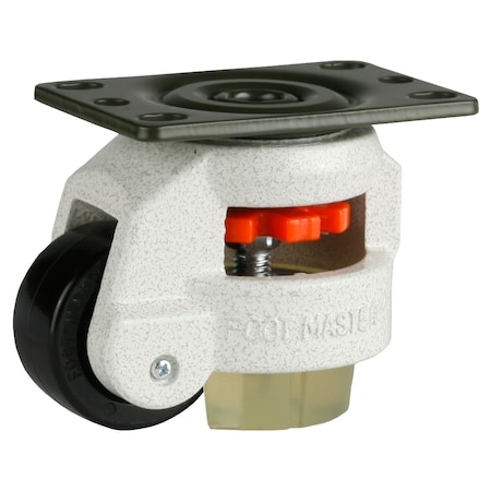 Foot Master Leveling Caster, 50 mm Nylon Wheel, 2-1/2 x 3-1/4 Plate, Swivel, 280 kg Cap, PU Foot Pad, Ivory GD-60-F-NYN-CUR-PUS